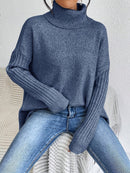Oversized Turtleneck Sweater – Cozy High Collar Knit Top for Women