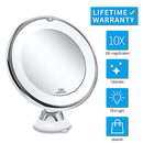 LED Makeup Vanity Mirror with 10x Magnification – Light Button Strong Suction Cup for Home & Travel