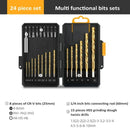 Drill Bit Set 24 pcs with Screwdriver– Titanium Coated for Metal Wood & Plastic with Toolbox Case