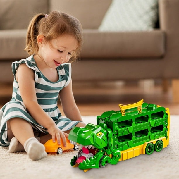 Dinosaur Race Track Toy – 59" Transport Truck with 12 Die-cast Cars