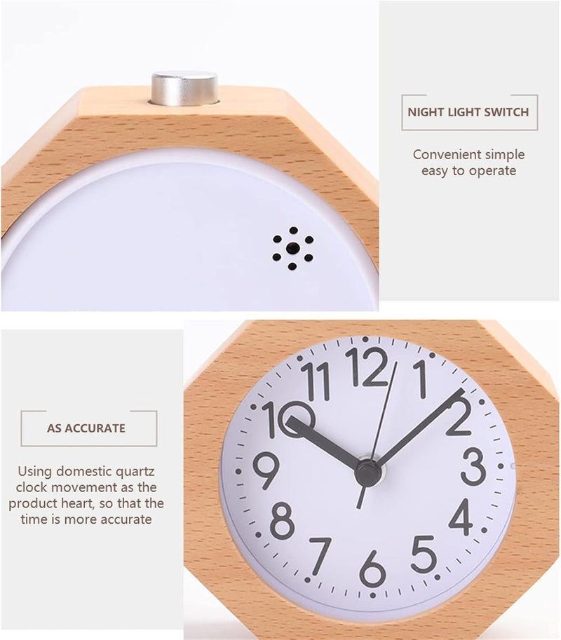 Wooden Analog Alarm Clock – Silent No-Tick Backlight Stylish Home Decor