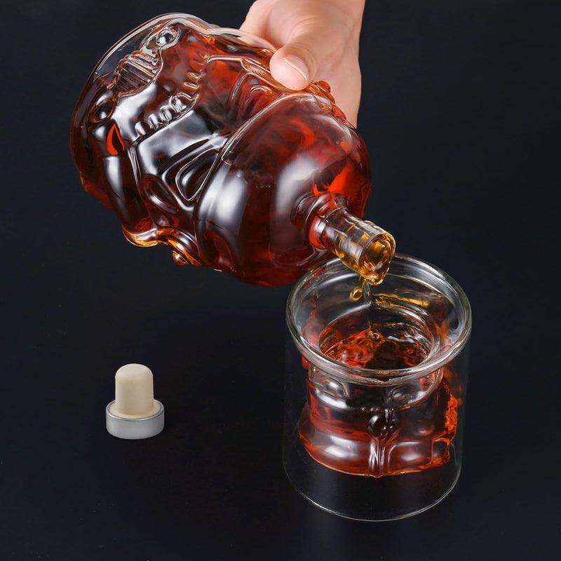 Whiskey Decanter Set with 2 Glasses – Transparent Carafe for Scotch Bourbon Vodka & More