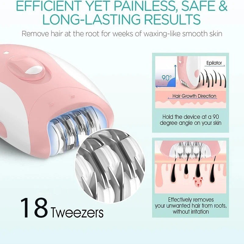 Electric Women's Epilator – Facial & Body Hair Remover for Bikini Legs Arms