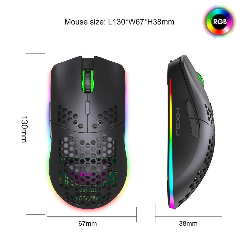 Ultralight Wireless Gaming Mouse – 2.4G Honeycomb RGB Mouse with 6 Programmable Buttons & Adjustable DPI