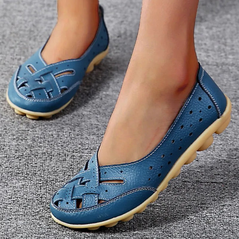 Women’s Leather Ballerinas – Lightweight Slip-On Flats Soft & Breathable Summer Walking Shoes