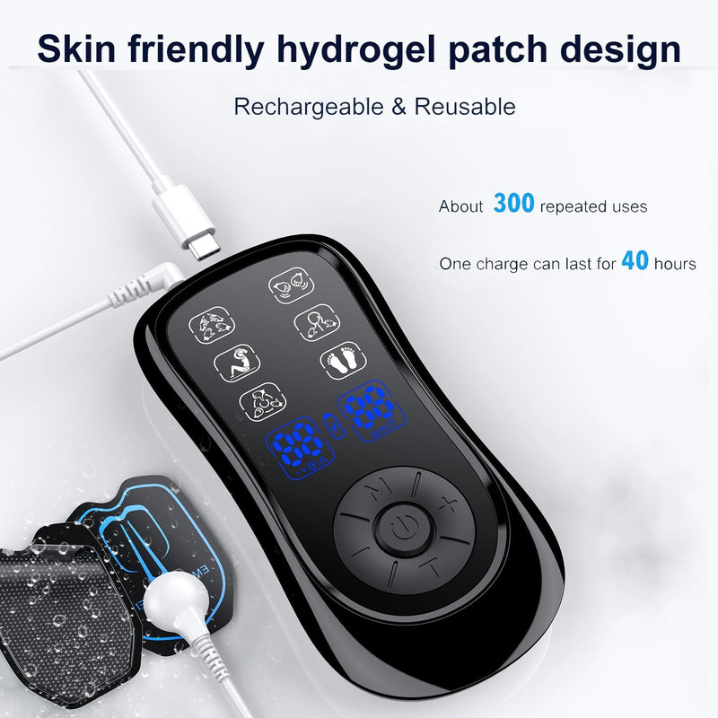 TENS Machine for Pain Relief 8 Patches – EMS Massager with 6 Modes & 19 Intensity Levels