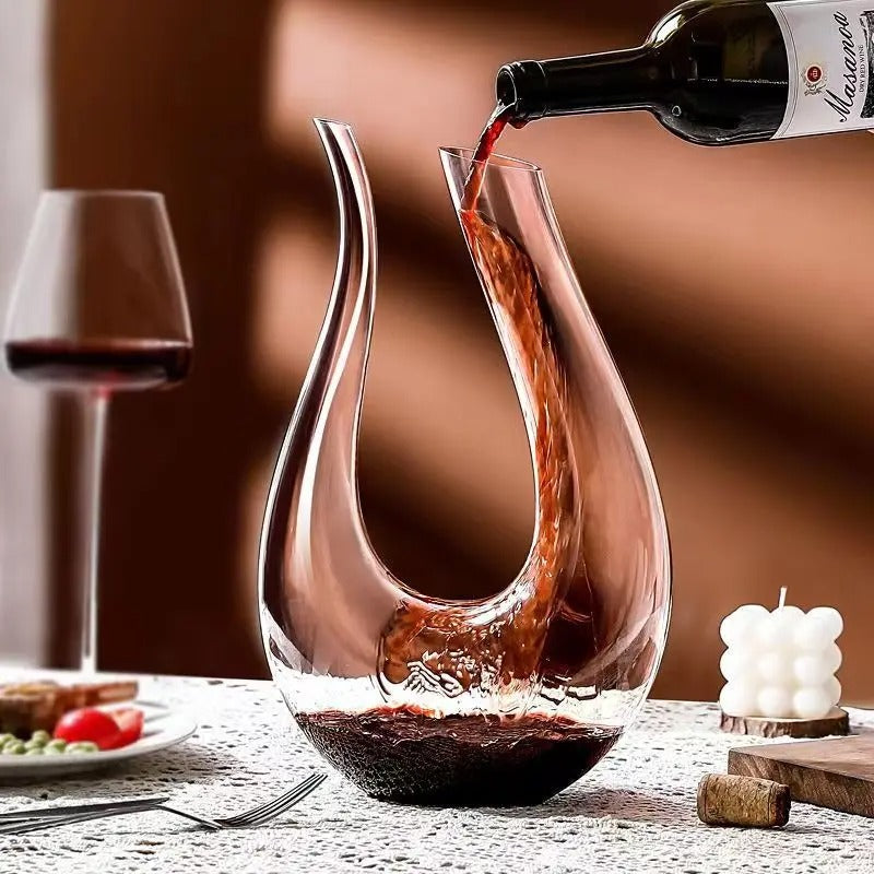 Crystal Wine Carafe – Hand-Blown Glass Decanter with Wide Base Wine Aerator & Breather