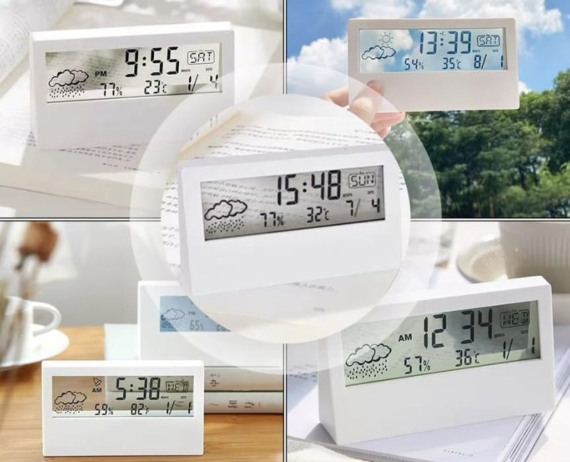 LED Transparent Alarm Clock – Luminous Display with Weather Temp & Humidity Functions