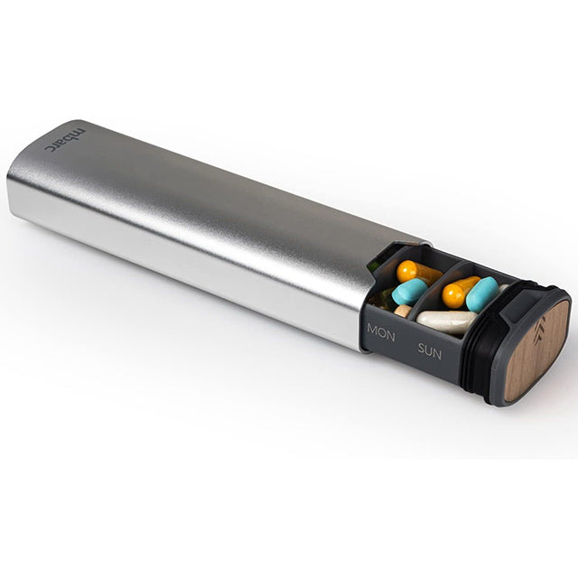 7-Day Pill Box - Stylish Aluminium & Wood Pill Organiser for Vitamins & Medication