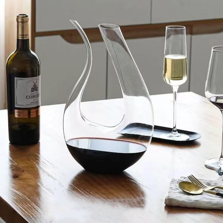 Crystal Wine Carafe – Hand-Blown Glass Decanter with Wide Base Wine Aerator & Breather