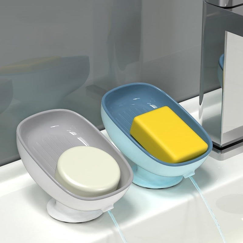 Self-Draining Soap Holder Set Of 2 – Bar Soap Dish with Suction Cups for Sink Kitchen & Bathtub