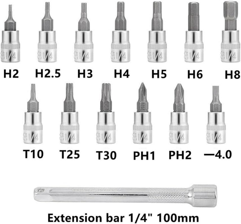 15PCS Torque Wrench Set – 1/4" Socket & Spanner Kit for Bike Repairs