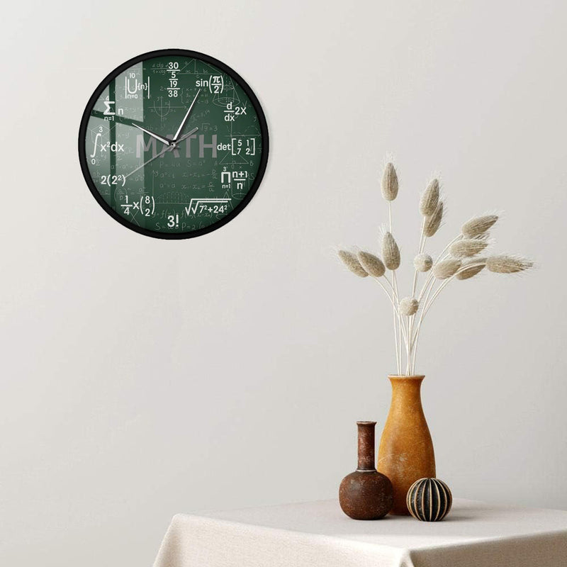 Green Math Chalkboard Wall Clock with Metal Frame – Ideal for Classrooms & Math Fans