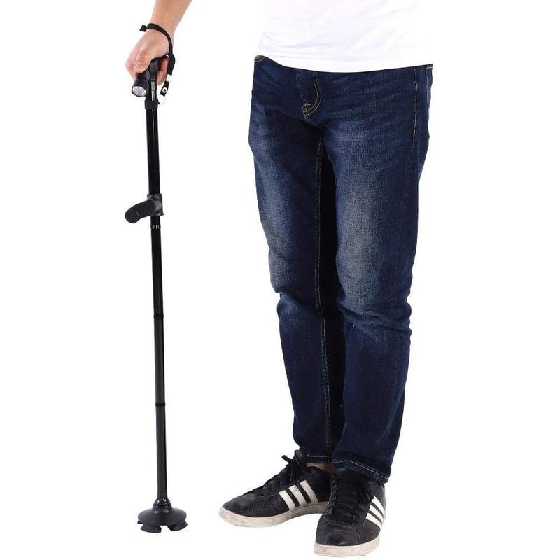Folding Walking Stick with Light – Telescopic Double Handle Trekking Pole for Seniors