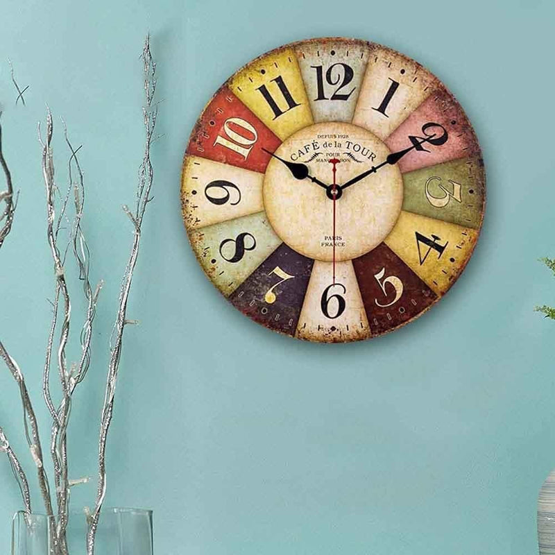 Cafe Tour 12" Silent Wall Clock – Battery Operated Modern Design for Living Room Decor