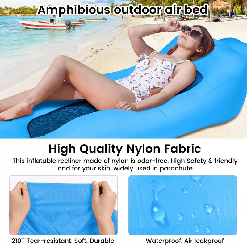 Inflatable Sun Lounger Air Sofa – Portable Couch with Headrest & Carry Bag