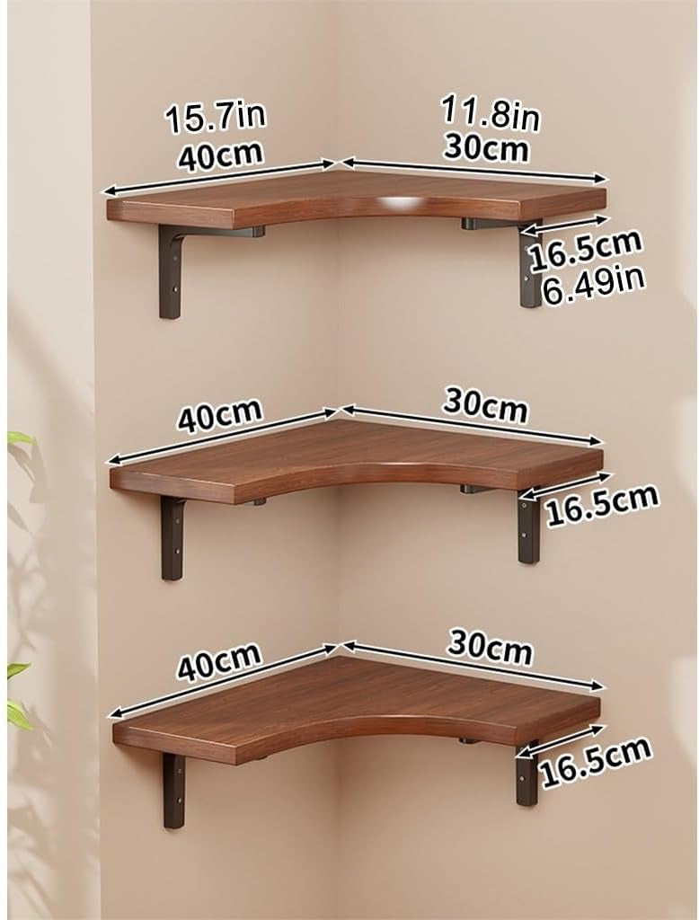 Solid Wood Corner Floating Shelves – 3 Piece Rustic Wall Display Storage