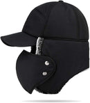 Fur Lined Winter Hat for Men – Thermal Hat with Earflaps Visor & Neck Warmer