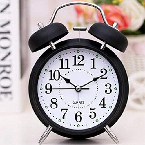Twin Bell Alarm Clock 6 Inch – Rechargeable Silent Tick Battery Powered for Heavy Sleepers