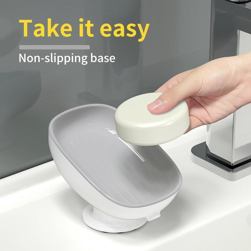 Self-Draining Soap Holder Set Of 2 – Bar Soap Dish with Suction Cups for Sink Kitchen & Bathtub