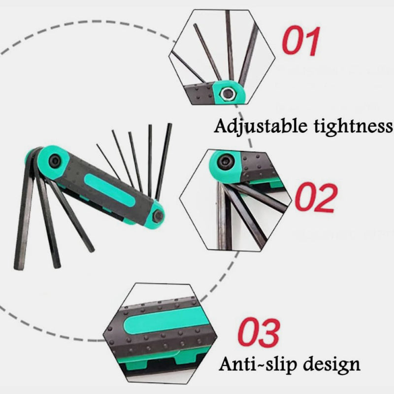 8-in-1 Folding Hex Key Set – 2 Pieces Set Portable Allen Wrench for Bike & Home Repairs