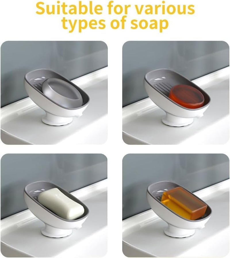 Self-Draining Soap Holder Set Of 2 – Bar Soap Dish with Suction Cups for Sink Kitchen & Bathtub
