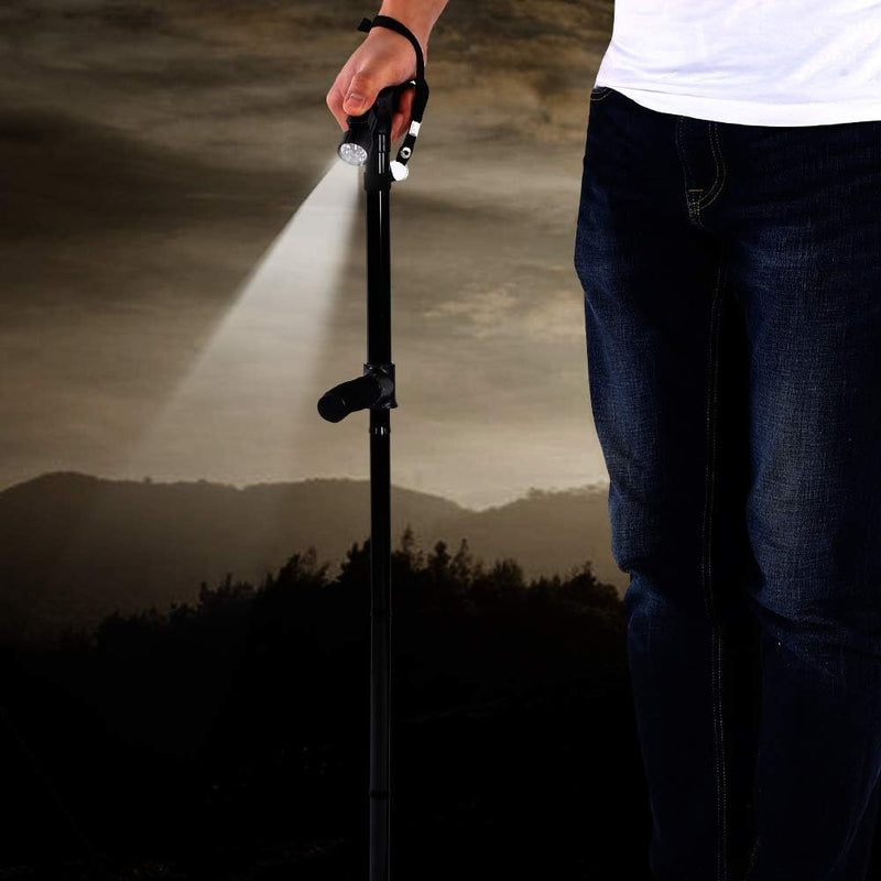 Folding Walking Stick with Light – Telescopic Double Handle Trekking Pole for Seniors