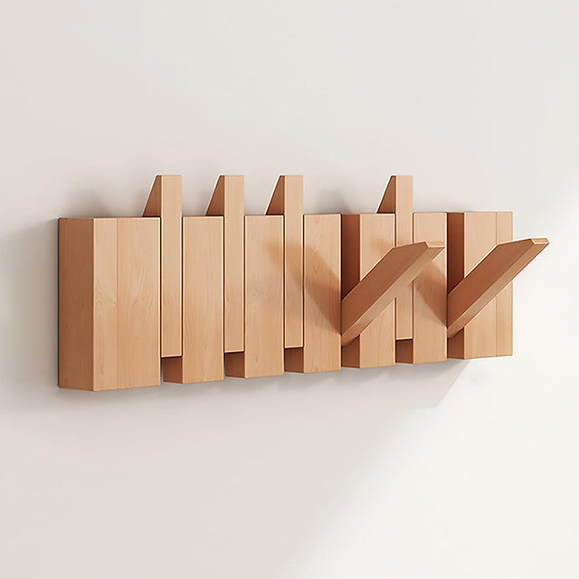 Wall-Mounted Folding Coat Hanger–  6 Wooden Hooks