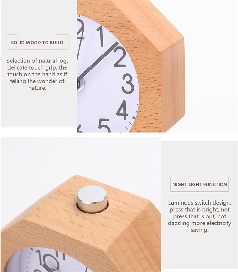 Wooden Analog Alarm Clock – Silent No-Tick Backlight Stylish Home Decor