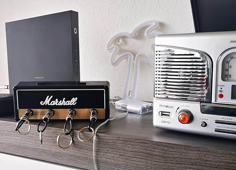 Guitar Amp Key Holder – Wall-Mounted Key Rack with 4 Guitar Plug Keychains