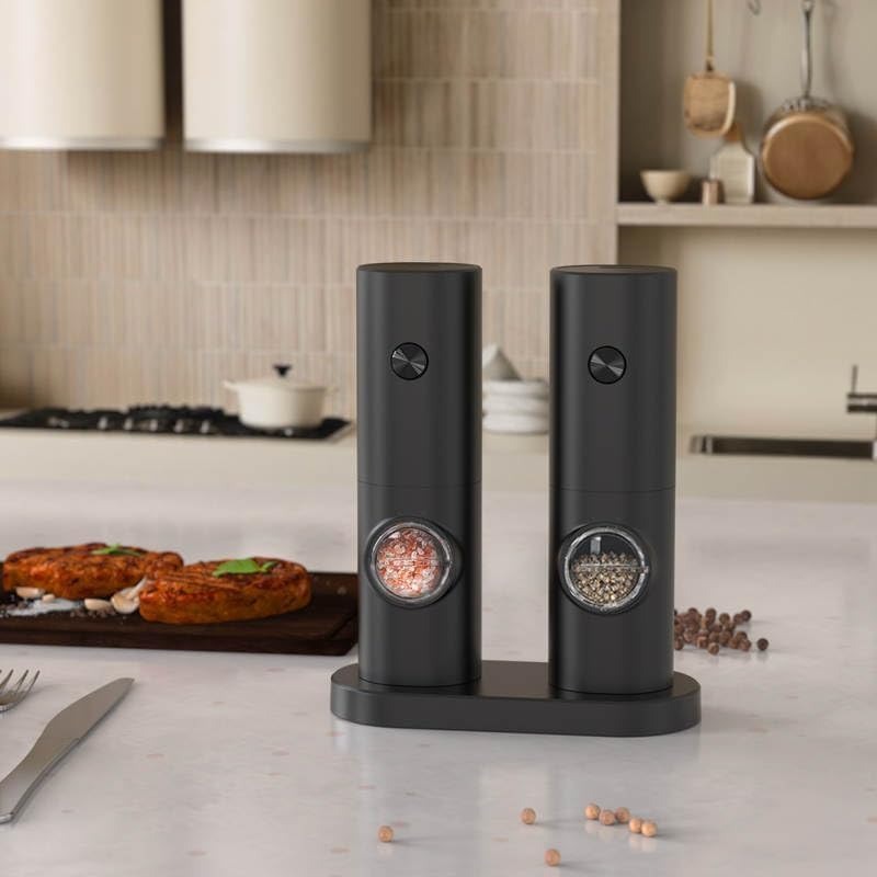 Salt & Pepper Electric Mill Grinder–  Adjustable Coarseness With Stand (2-Pack)