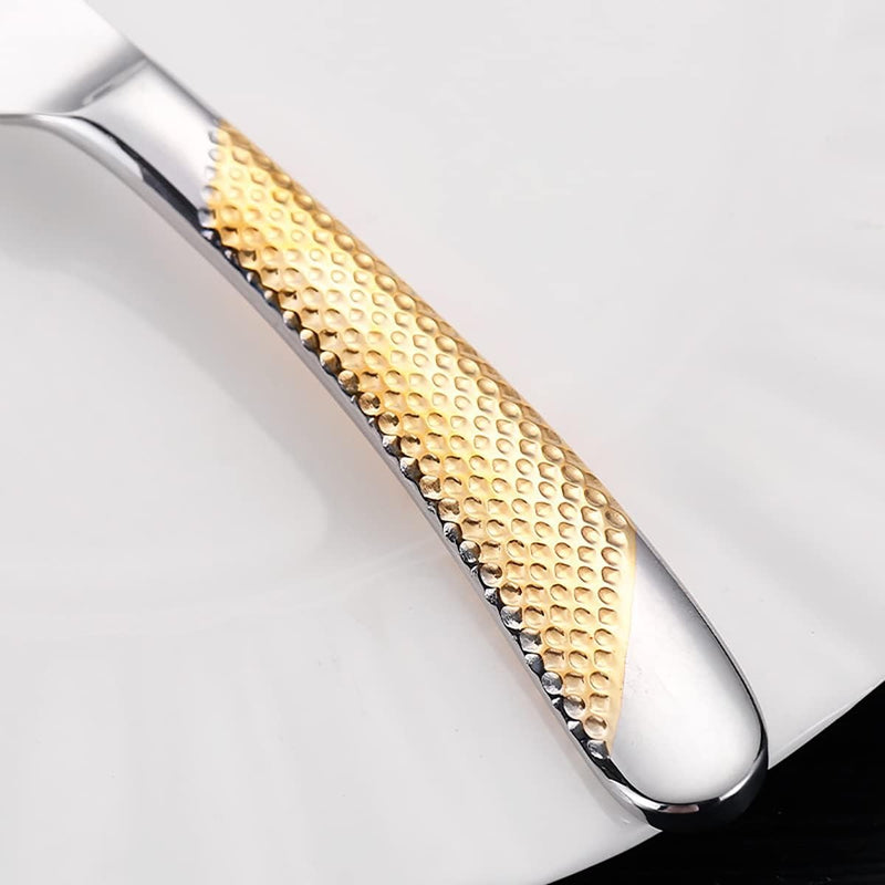 Gold Hammered Flatware 24-Piece Set – Stainless Steel Cutlery Set Includes Knives Forks & Spoons