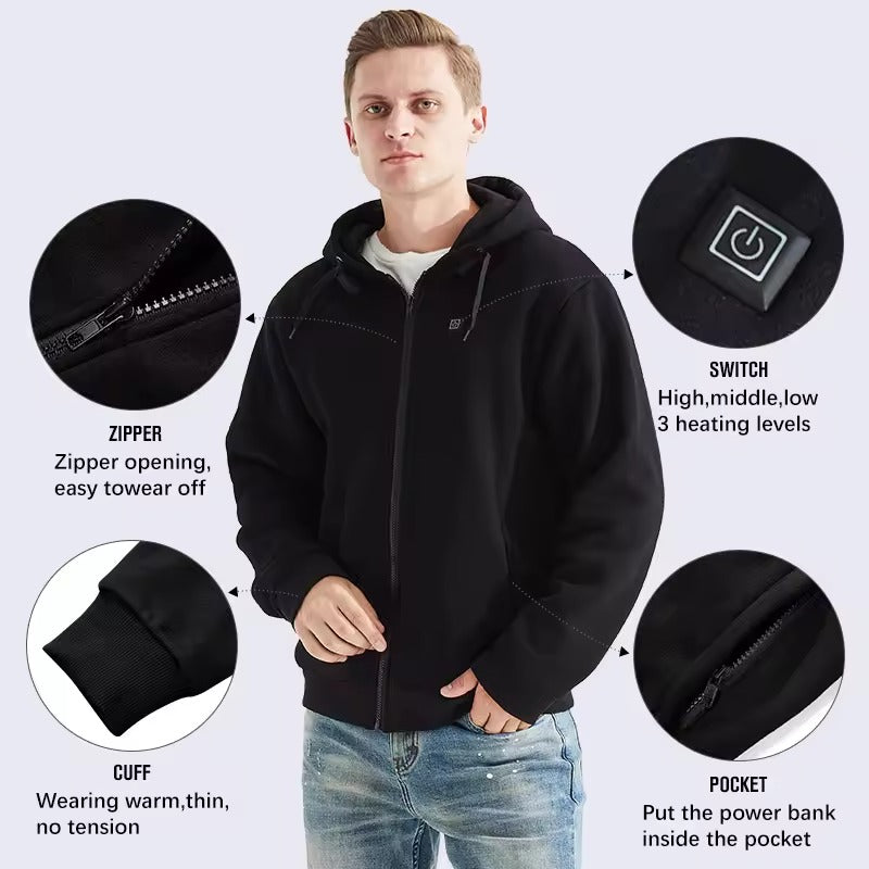 Unisex Heated Hoodie – USB Electric Heated Jacket with 5 Heating Zones