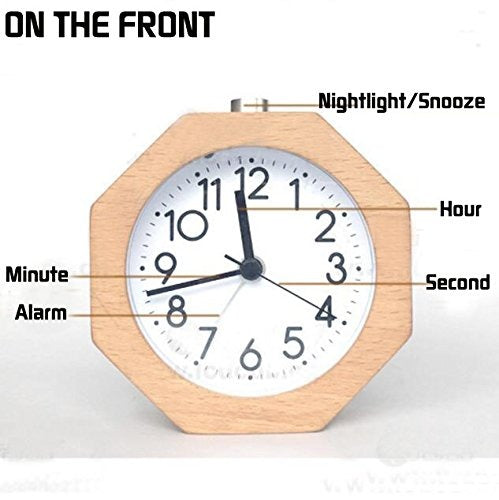 Wooden Analog Alarm Clock – Silent No-Tick Backlight Stylish Home Decor