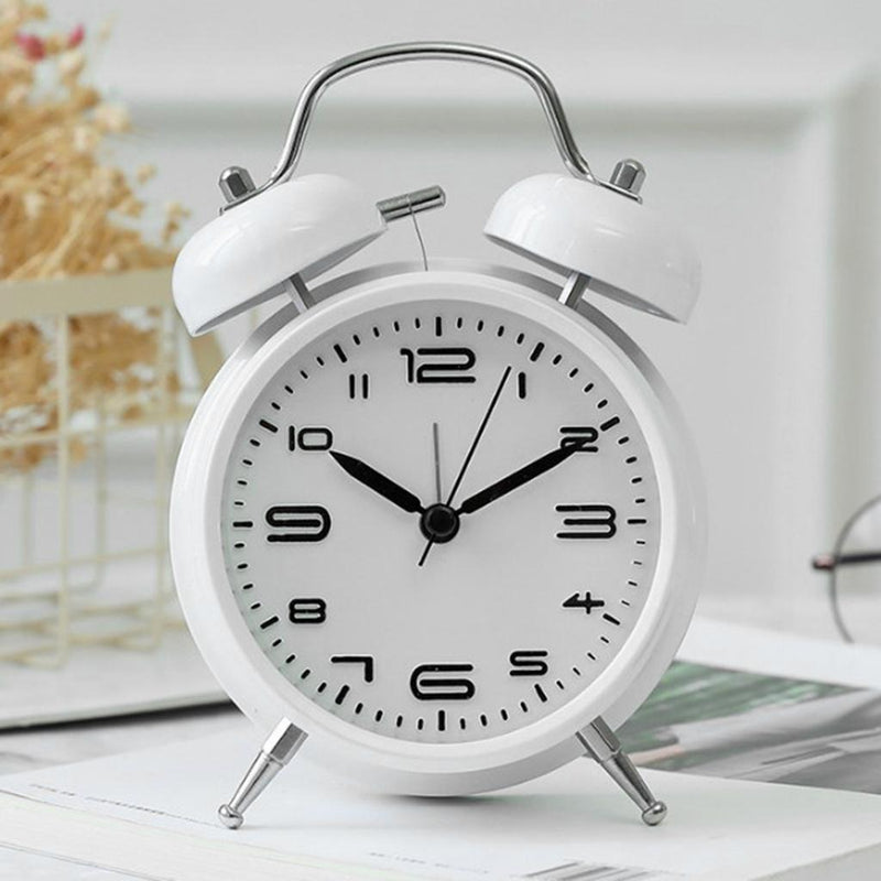 Rechargeable 4 Inch Twin Bell Analog Alarm Clock – Easy Set Luminous Stereoscopic Dial