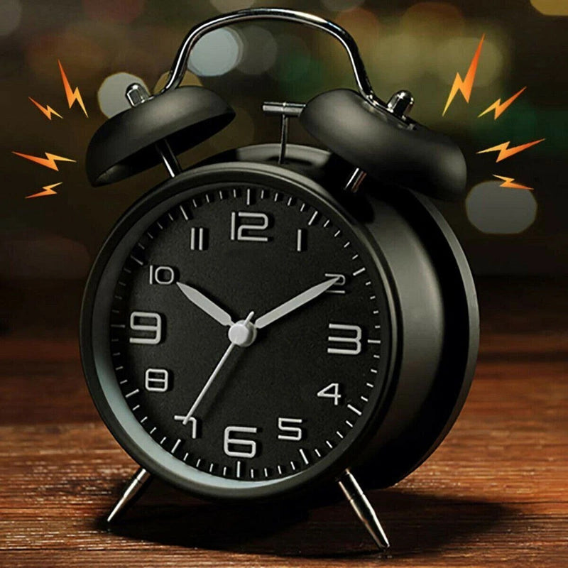 Rechargeable 4 Inch Twin Bell Analog Alarm Clock – Easy Set Luminous Stereoscopic Dial