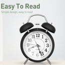 Twin Bell Alarm Clock 6 Inch – Rechargeable Silent Tick Battery Powered for Heavy Sleepers