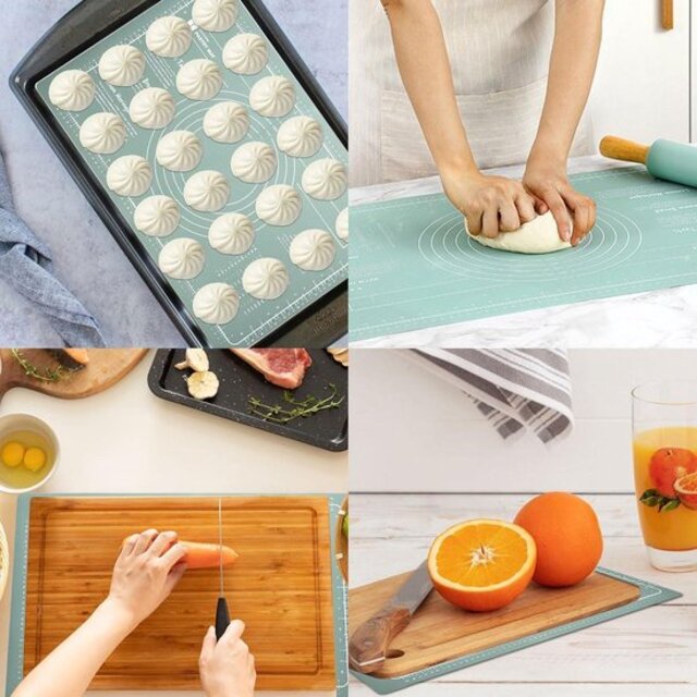 Rolling Pin & Silicone Pastry Mat Set – Non-Stick Baking Mat with Dough Scraper
