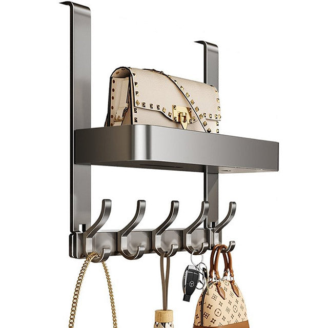 Space-Saving Door Hook – No-Drill Aluminum Steel Hanger with 5 Hooks