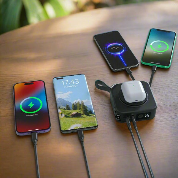 TravelBank 5-in-1 Wall Charger with Wireless Charging Pad and Power Bank