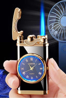 2-in-1 Pocket Lighter with Clock – Refillable Windproof Torch Sturdy Metal Build