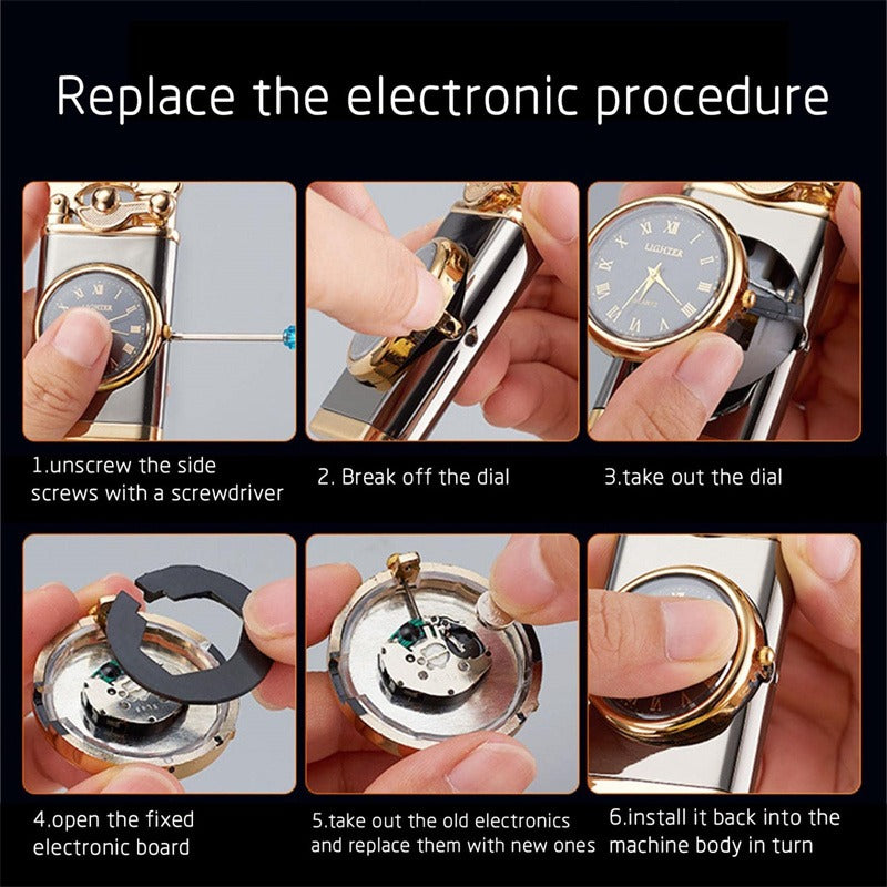 2-in-1 Pocket Lighter with Clock – Refillable Windproof Torch Sturdy Metal Build