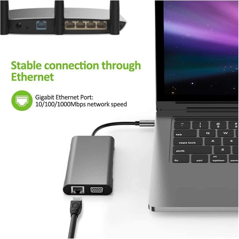 USB-C Docking Station 10-in-1 – Dual Monitor HDMI VGA RJ45 Ethernet USB Ports