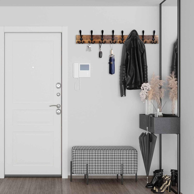 Wall-Mounted Wooden Coat Rack – Solid Pine Wood with 5 Triple Hooks