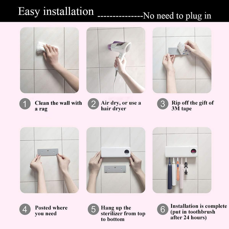 Wall-Mounted Toothbrush Holder with UV Sanitizer – Rechargeable Timer & Organizer