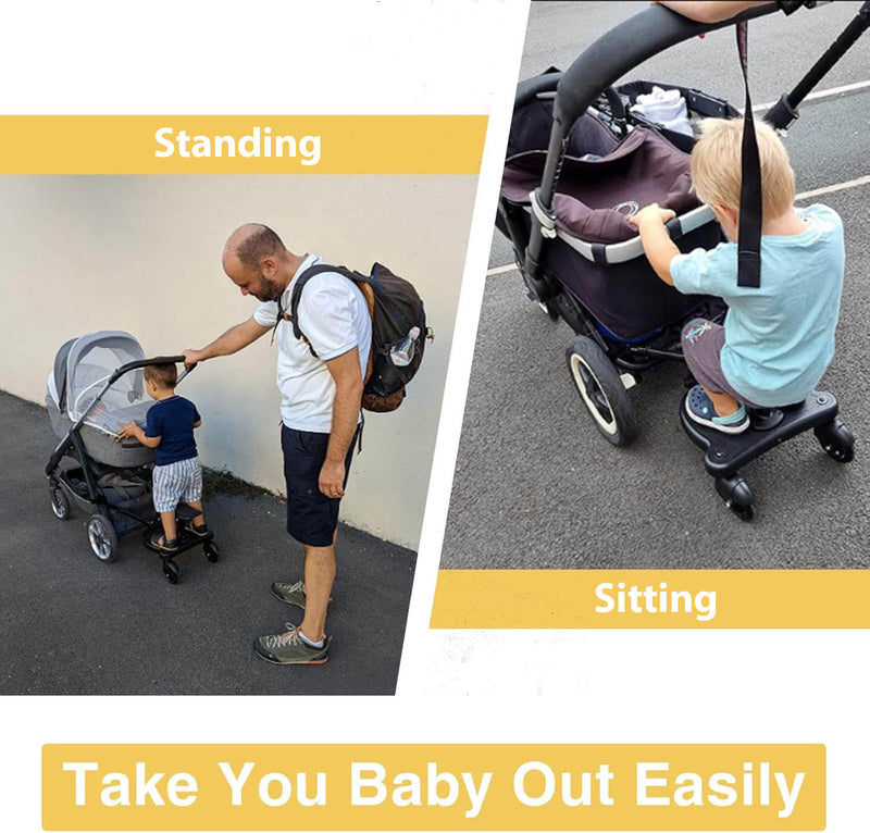Buggy Board with Seat – 2-Wheel Pushchair with 360° Wheels