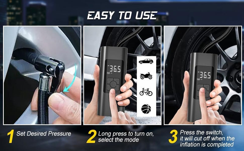Rechargeable Electric pump - 6000 mah  Portable Air Compressor Inflator For Cars Motorcycle and Bicycles