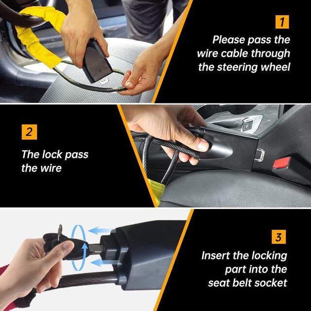 Universal Steering Wheel Lock – Anti-Theft Wire Lock Security Device