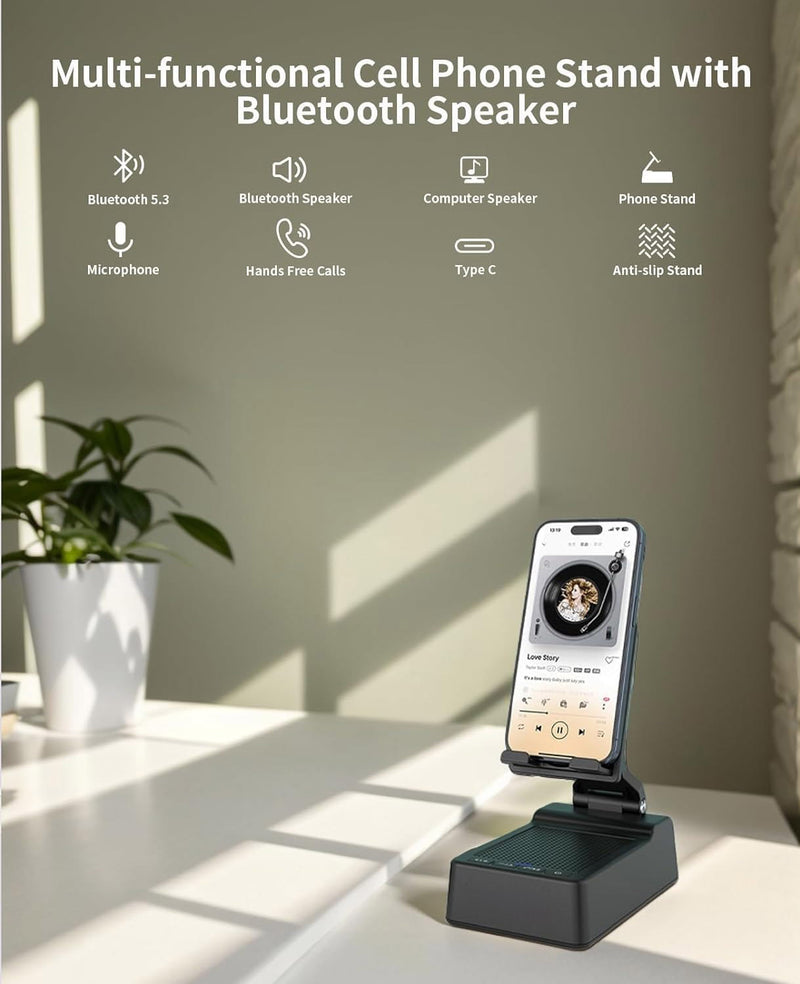 Phone Stand with Wireless HD Bluetooth Speaker and Anti-Slip Base