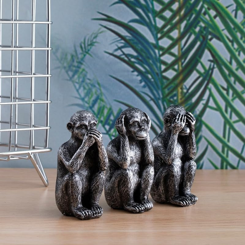 3-Piece Wise Monkeys Statue Set Ornaments – Hear No Evil See No Evil Speak No Evil Figurines